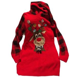 No Boundaries red Christmas sequence Reindeer hoodie‎ Sweater Junior Large
